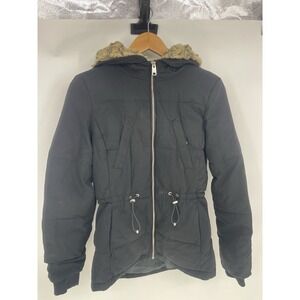 H&M Divided Womens Size 4 Loose Light Black Hooded‎ Long Puffer Jacket